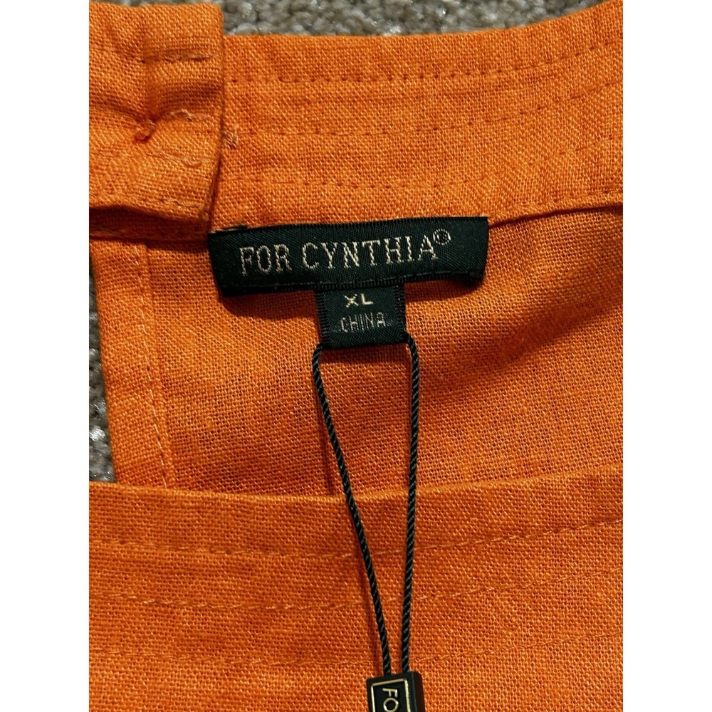 NEW For Cynthia Women's XL Sleeveless Dress w/ Pockets Orange Linen Blend Dress - Picture 9 of 13